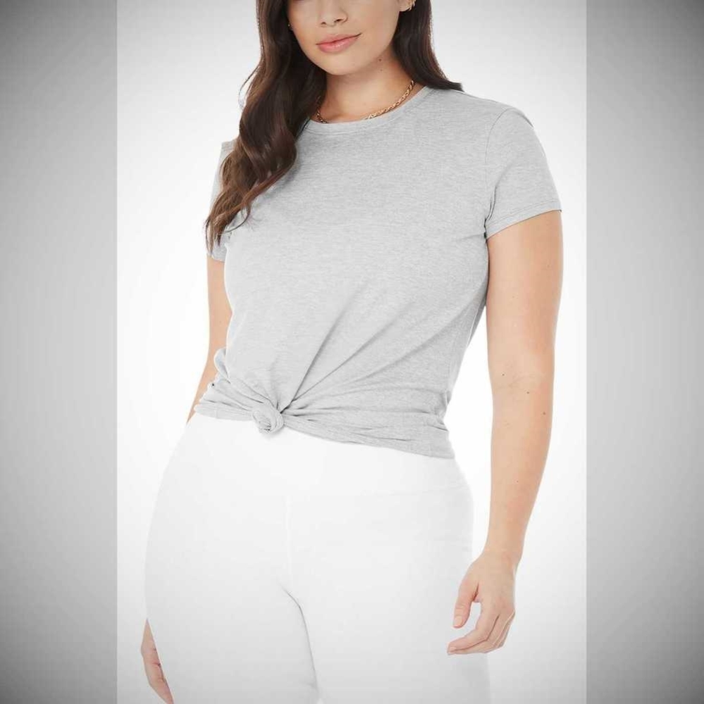 Alo Yoga Alosoft Finesse Tee Short Sleeve Damen Grau | ZVMSIF562