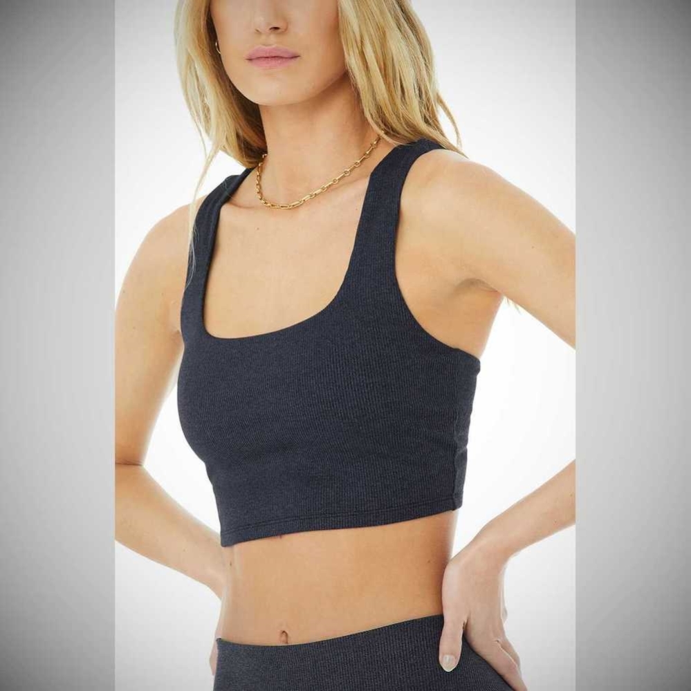 Alo Yoga Alosoft Gerippt Chic Muskelshirt Damen Navy | CODYUZ649