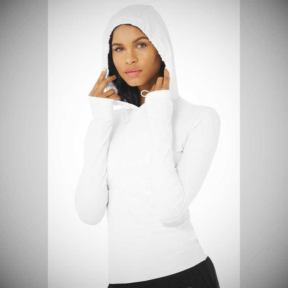 Alo Yoga Alosoft Mit Kapuze Runner Long Sleeve Damen Weiß | ELDOUF562