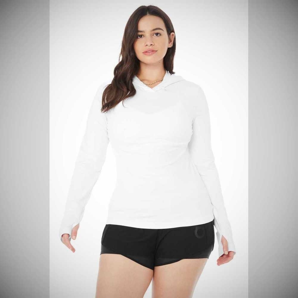 Alo Yoga Alosoft Mit Kapuze Runner Long Sleeve Damen Weiß | ELDOUF562