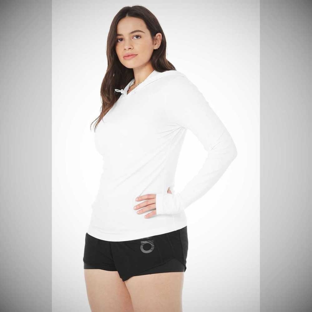 Alo Yoga Alosoft Mit Kapuze Runner Long Sleeve Damen Weiß | ELDOUF562