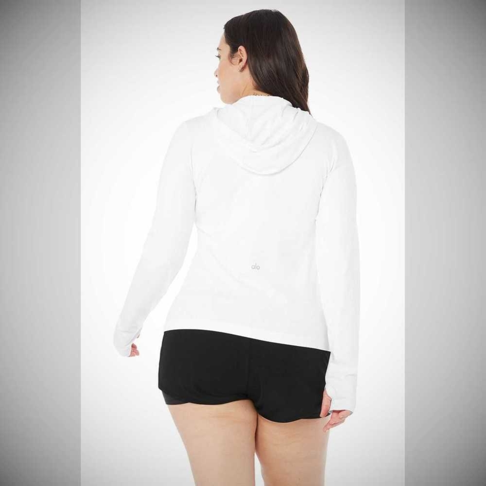 Alo Yoga Alosoft Mit Kapuze Runner Long Sleeve Damen Weiß | ELDOUF562