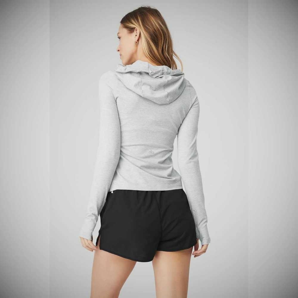 Alo Yoga Alosoft Mit Kapuze Runner Long Sleeve Damen Grau | GQMLVY329