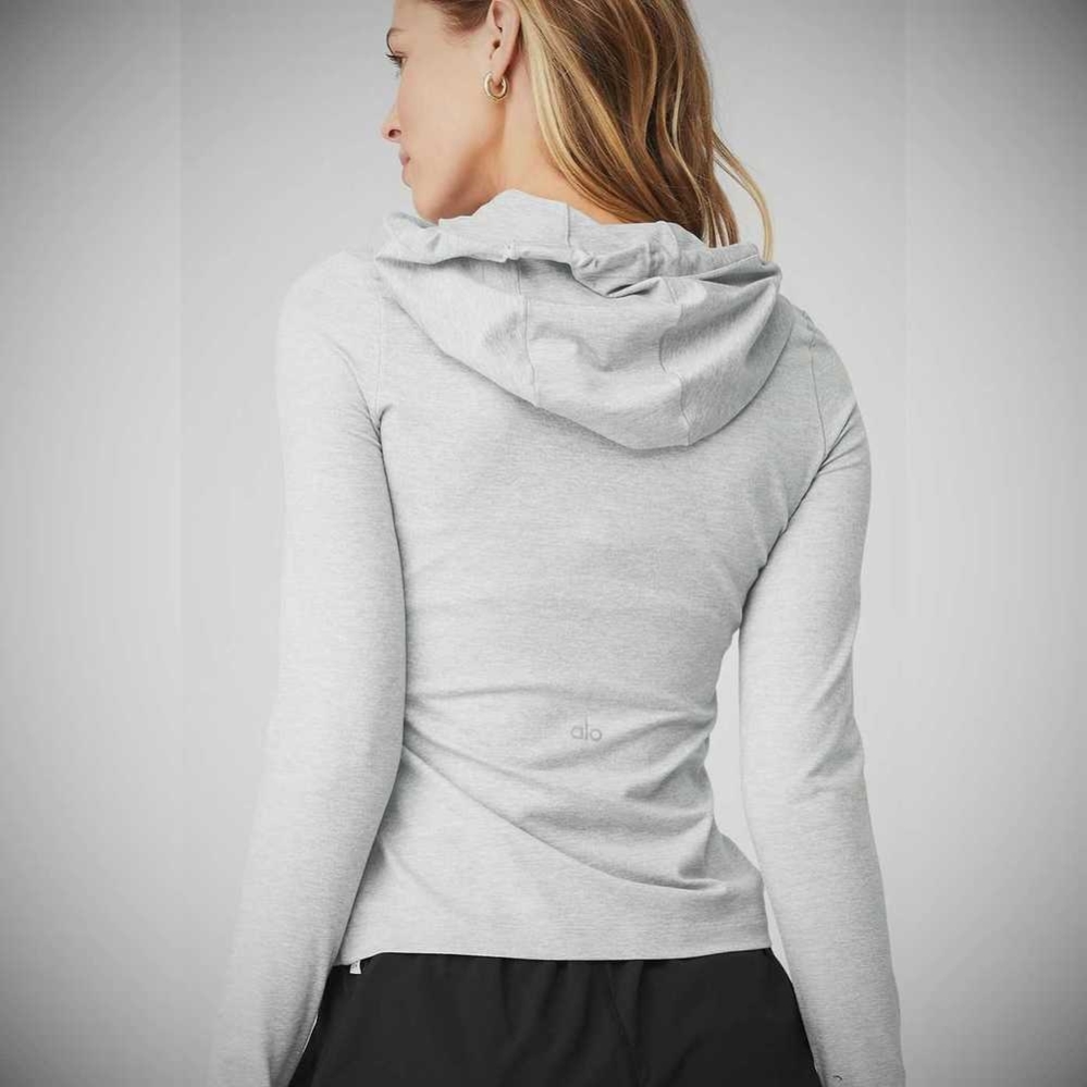 Alo Yoga Alosoft Mit Kapuze Runner Long Sleeve Damen Grau | GQMLVY329