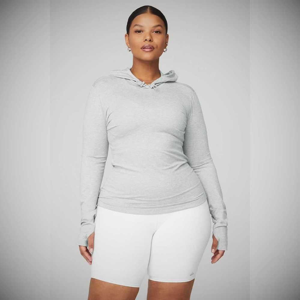 Alo Yoga Alosoft Mit Kapuze Runner Long Sleeve Damen Grau | GQMLVY329