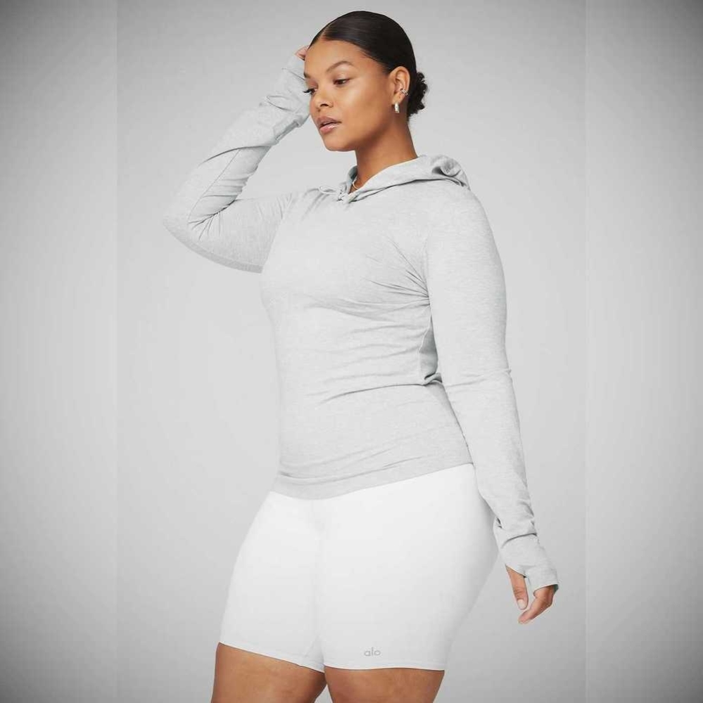 Alo Yoga Alosoft Mit Kapuze Runner Long Sleeve Damen Grau | GQMLVY329