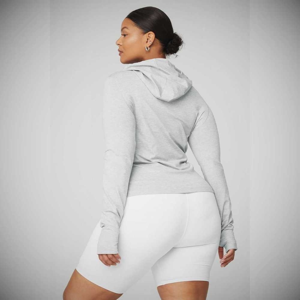 Alo Yoga Alosoft Mit Kapuze Runner Long Sleeve Damen Grau | GQMLVY329