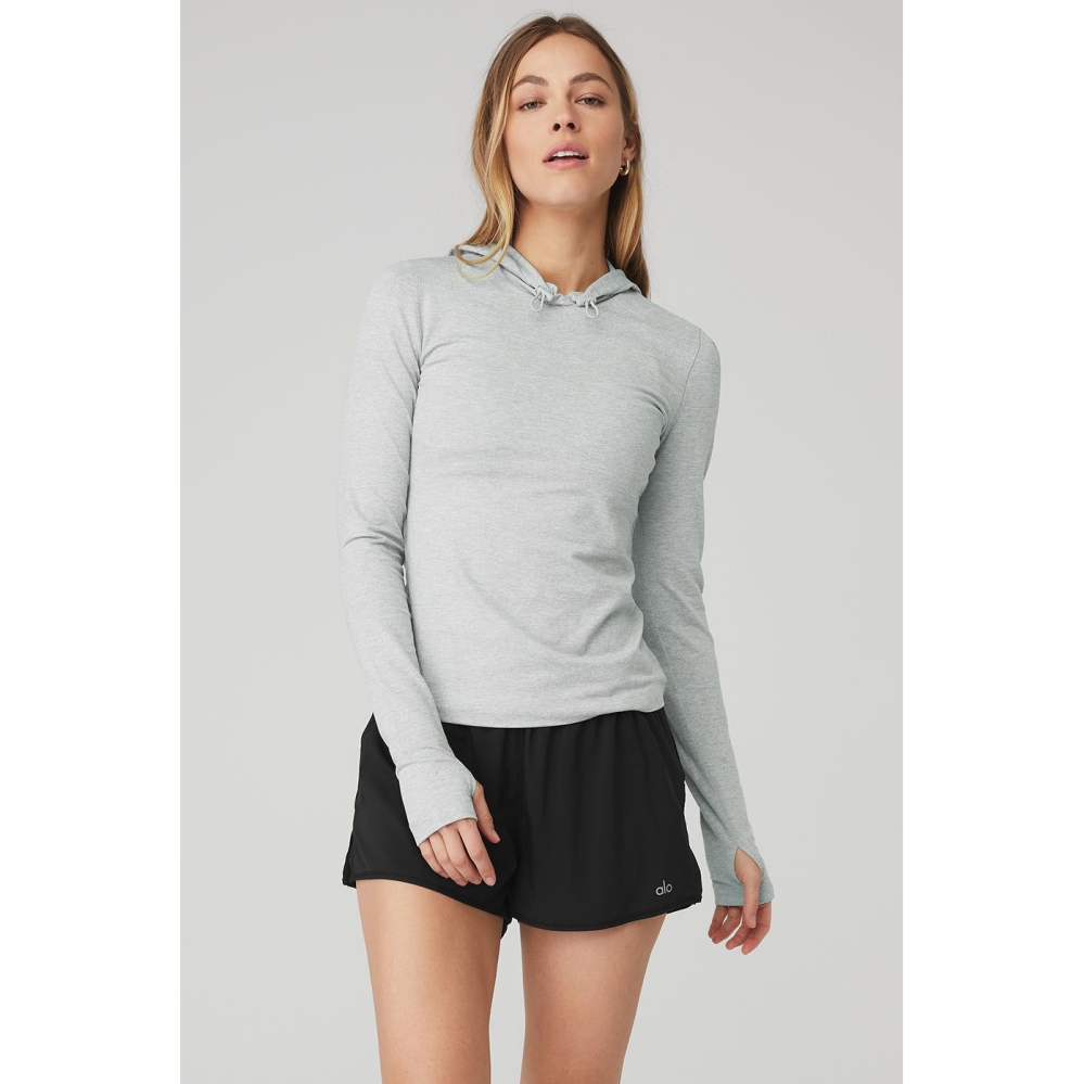 Alo Yoga Alosoft Mit Kapuze Runner Long Sleeve Damen Grau | GQMLVY329