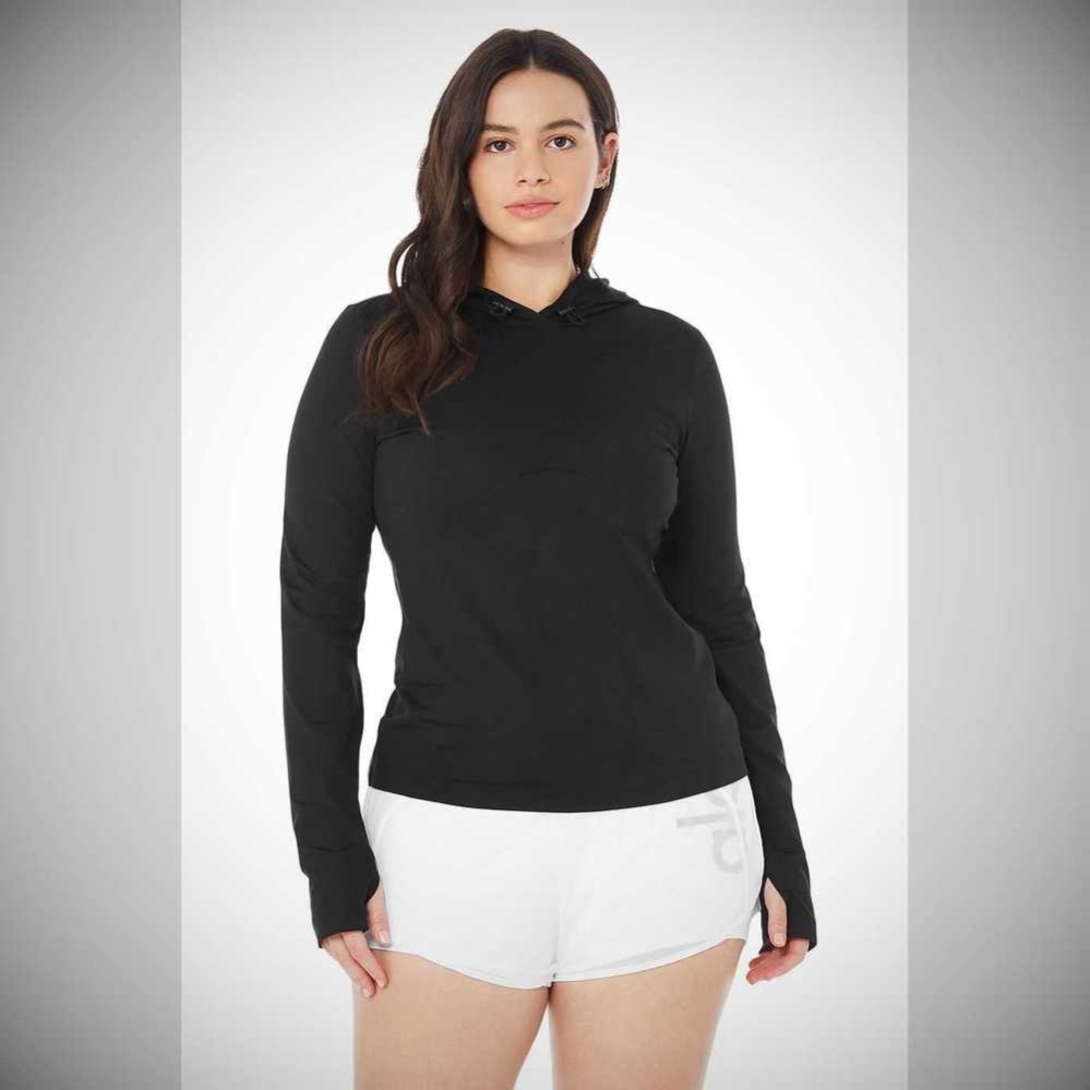 Alo Yoga Alosoft Mit Kapuze Runner Long Sleeve Damen Schwarz | TJLYNQ238