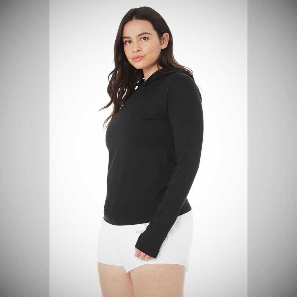 Alo Yoga Alosoft Mit Kapuze Runner Long Sleeve Damen Schwarz | TJLYNQ238