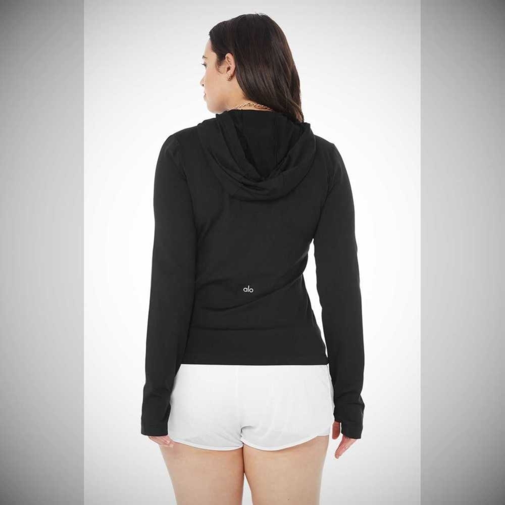 Alo Yoga Alosoft Mit Kapuze Runner Long Sleeve Damen Schwarz | TJLYNQ238