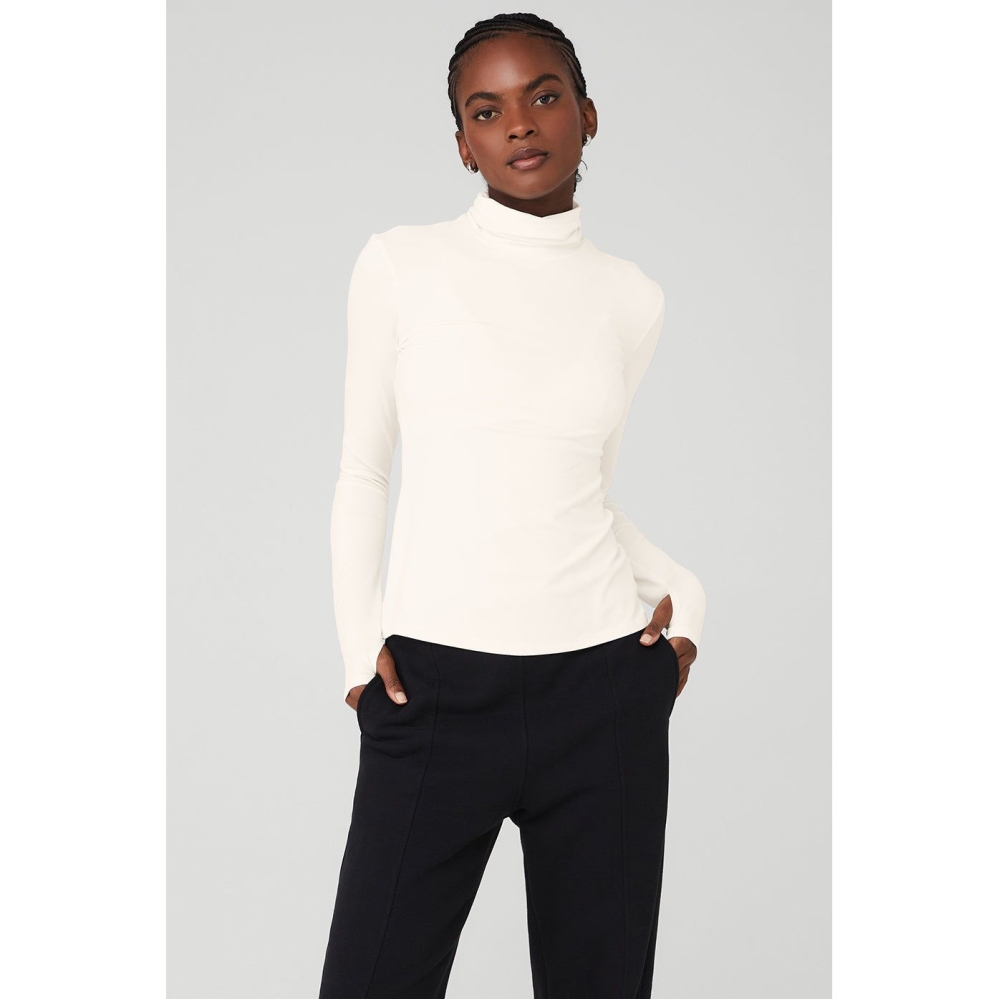 Alo Yoga Alosoft Refine Turtleneck Long Sleeve Damen Weiß | VEGLUR403