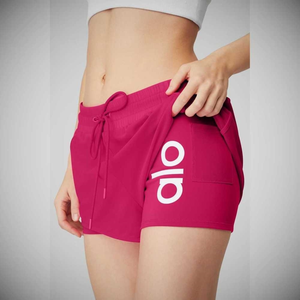 Alo Yoga Ambience Kurze Hose Damen Bordeaux Weiß | XWMEUB864