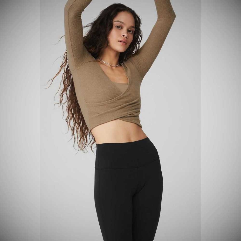 Alo Yoga Amelia Luxe Crop Long Sleeve Damen Braun | QVWNKS389