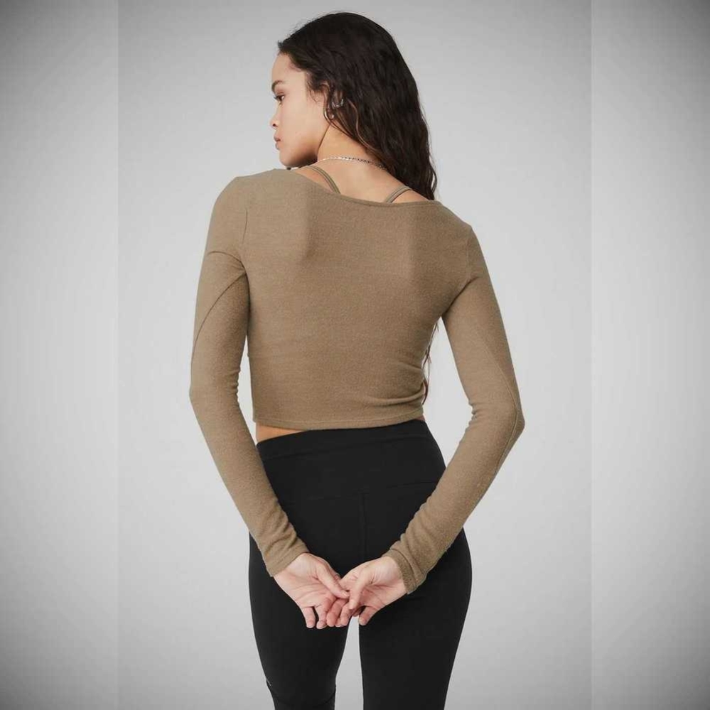 Alo Yoga Amelia Luxe Crop Long Sleeve Damen Braun | QVWNKS389