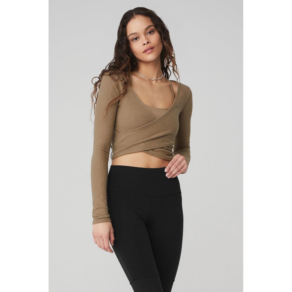 Alo Yoga Amelia Luxe Crop Long Sleeve Damen Braun | QVWNKS389