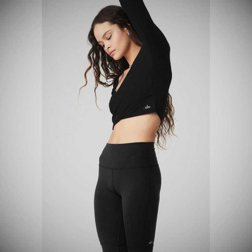 Alo Yoga Amelia Luxe Crop Long Sleeve Damen Schwarz | VMFAHP362