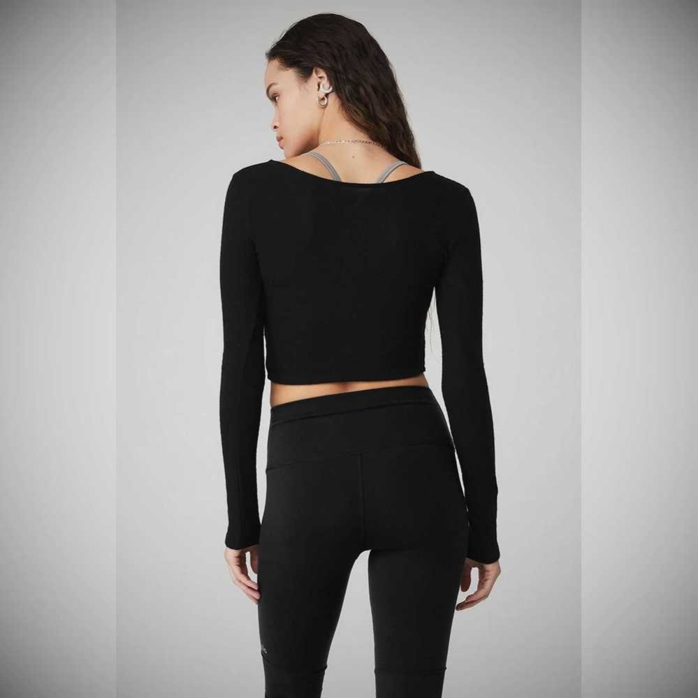 Alo Yoga Amelia Luxe Crop Long Sleeve Damen Schwarz | VMFAHP362