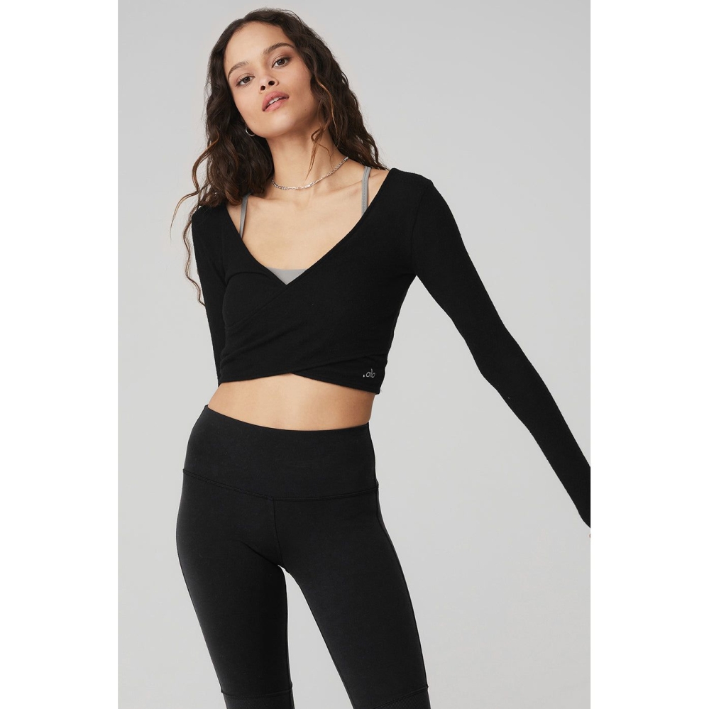 Alo Yoga Amelia Luxe Crop Long Sleeve Damen Schwarz | VMFAHP362