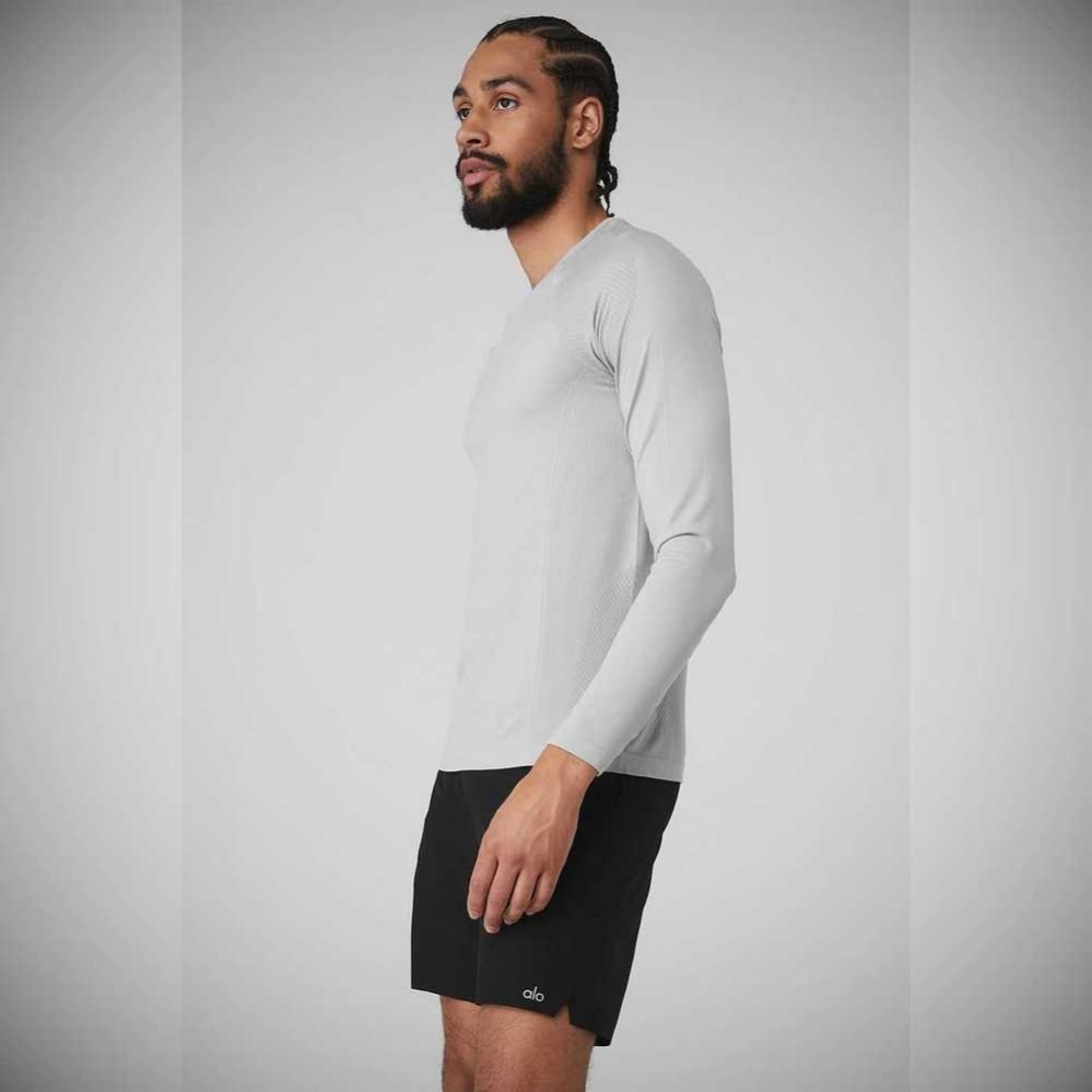 Alo Yoga Amplify Seamless Long Sleeve Herren Grau | ZGLFTA136