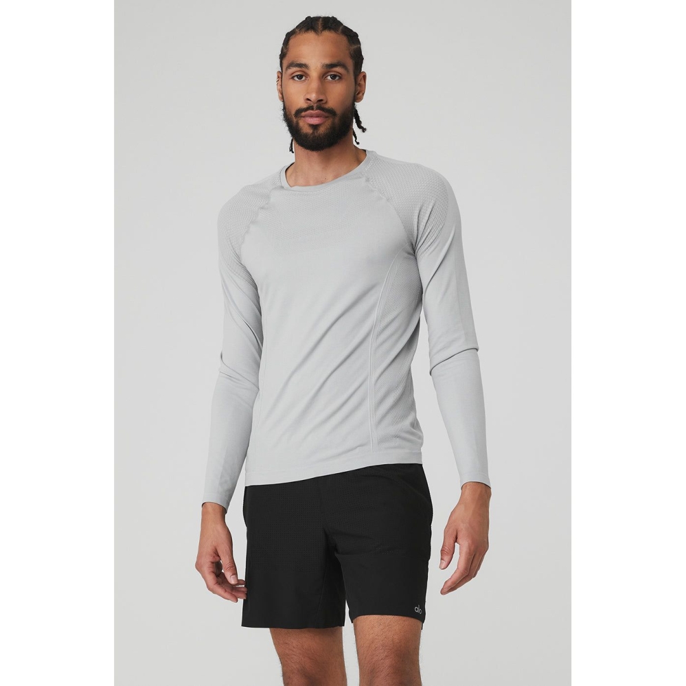 Alo Yoga Amplify Seamless Long Sleeve Herren Grau | ZGLFTA136