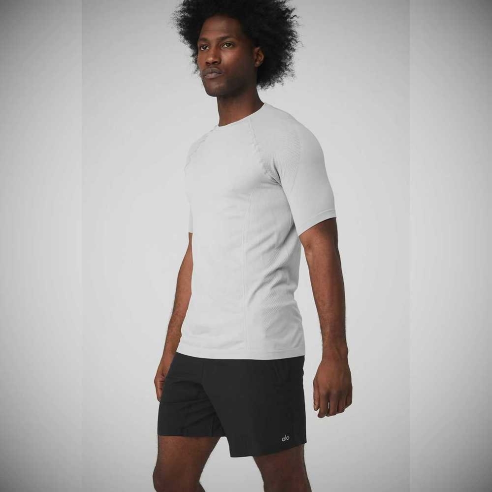 Alo Yoga Amplify Seamless Tee Short Sleeve Herren Grau | IJAKLR148