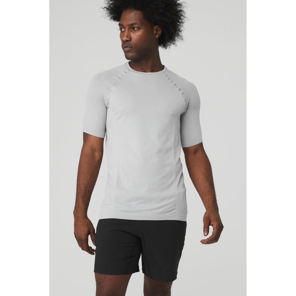 Alo Yoga Amplify Seamless Tee Short Sleeve Herren Grau | IJAKLR148