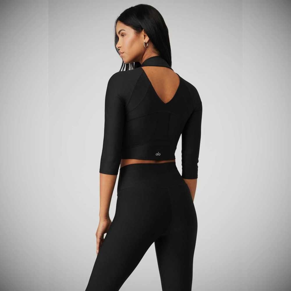 Alo Yoga Archer Fitted Long Sleeve Damen Schwarz | MJAZGU021