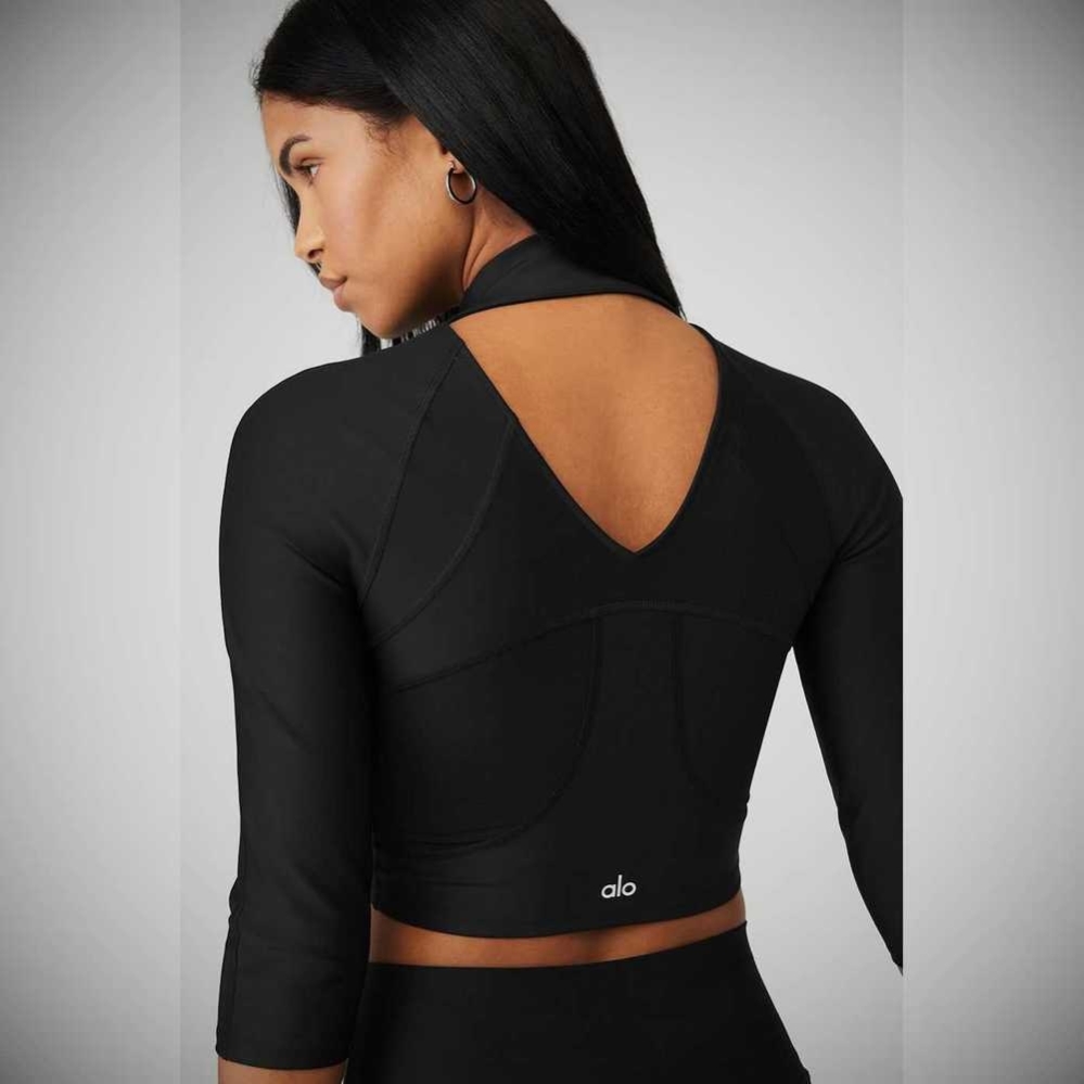 Alo Yoga Archer Fitted Long Sleeve Damen Schwarz | MJAZGU021