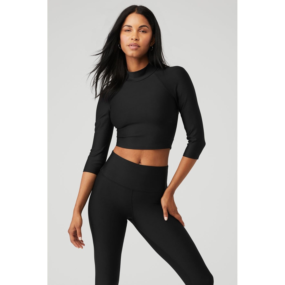 Alo Yoga Archer Fitted Long Sleeve Damen Schwarz | MJAZGU021