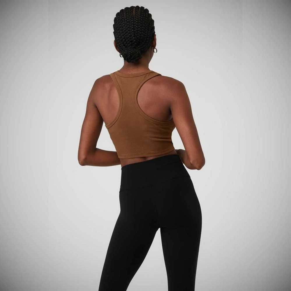 Alo Yoga Aspire Muskelshirt Damen Braun Weiß | VZFBJP175