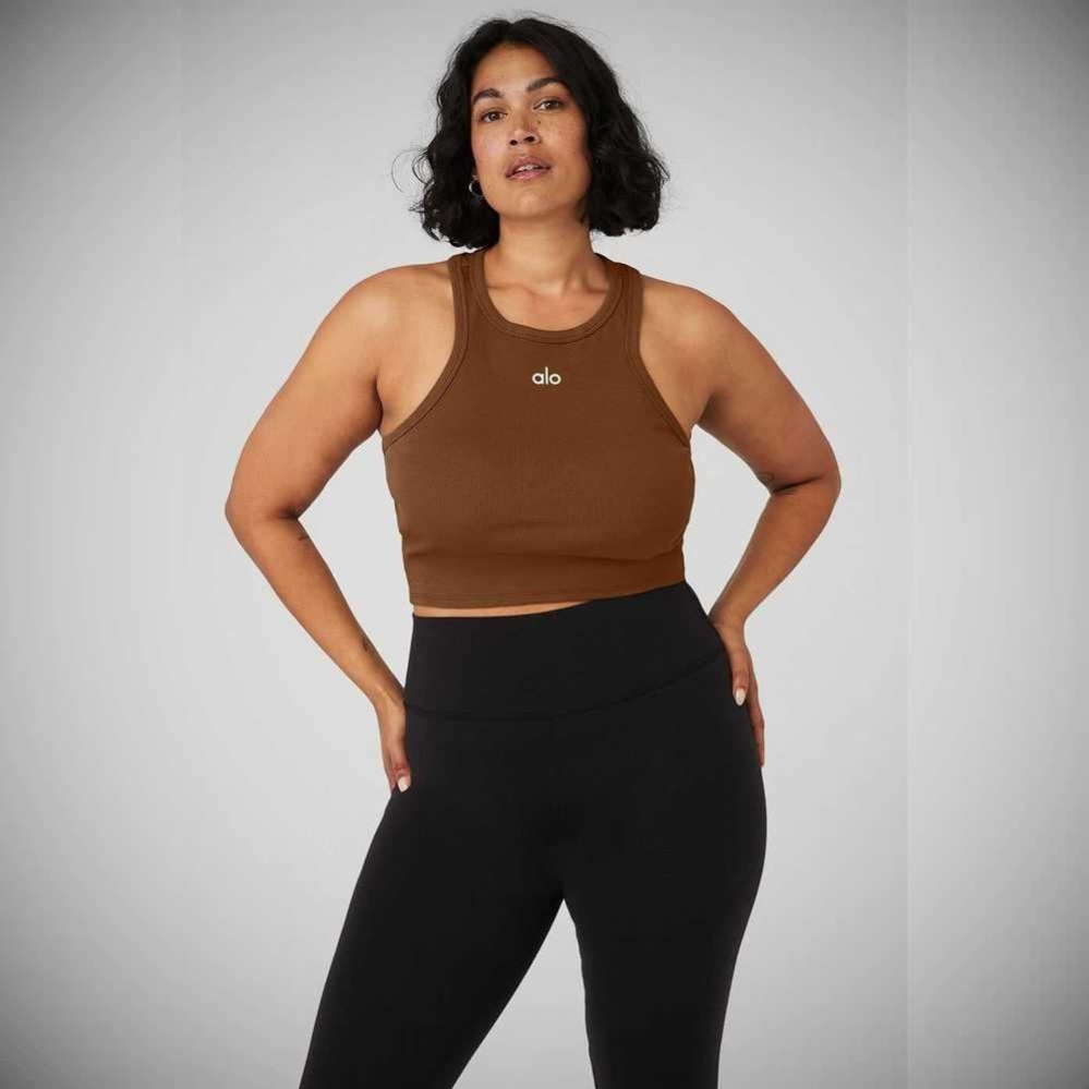 Alo Yoga Aspire Muskelshirt Damen Braun Weiß | VZFBJP175