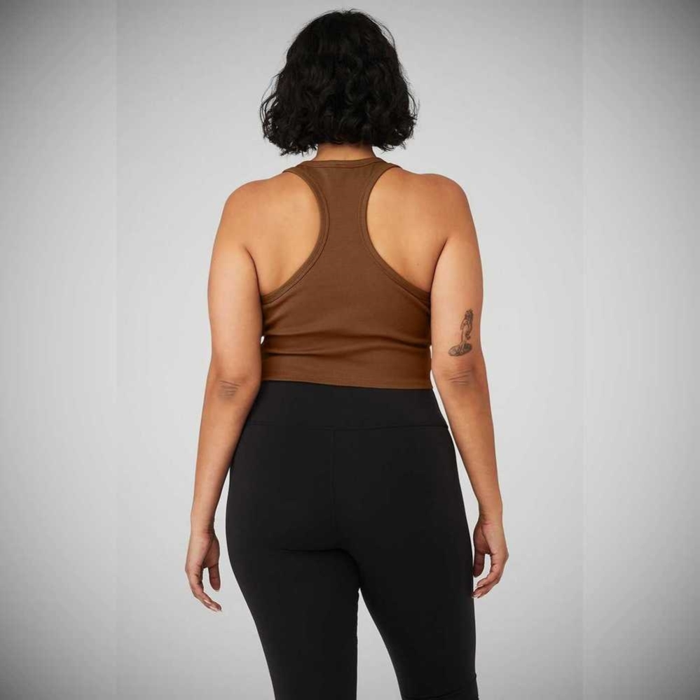 Alo Yoga Aspire Muskelshirt Damen Braun Weiß | VZFBJP175