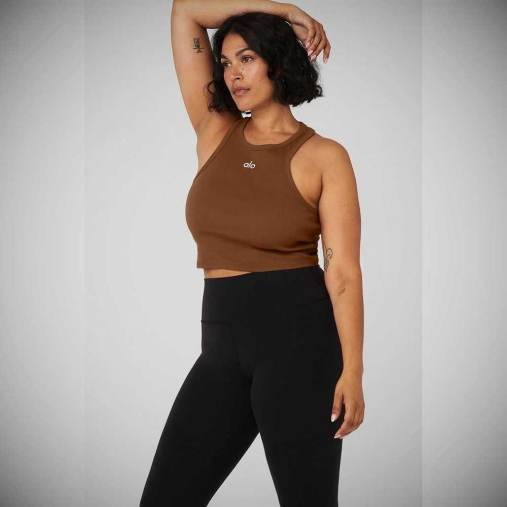 Alo Yoga Aspire Muskelshirt Damen Braun Weiß | VZFBJP175