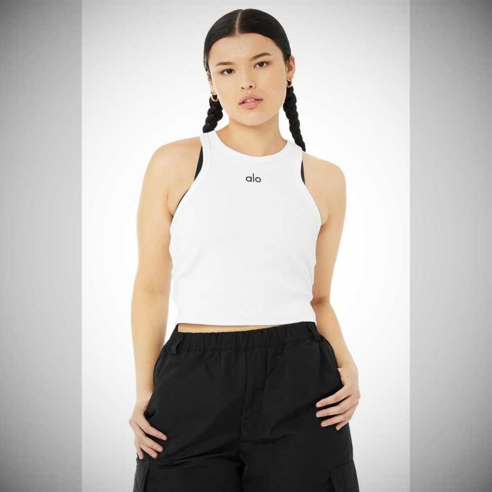 Alo Yoga Aspire Muskelshirt Damen Weiß Schwarz | HASBLR581