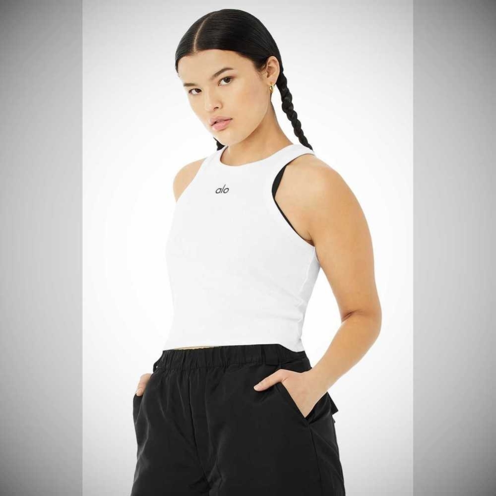 Alo Yoga Aspire Muskelshirt Damen Weiß Schwarz | HASBLR581