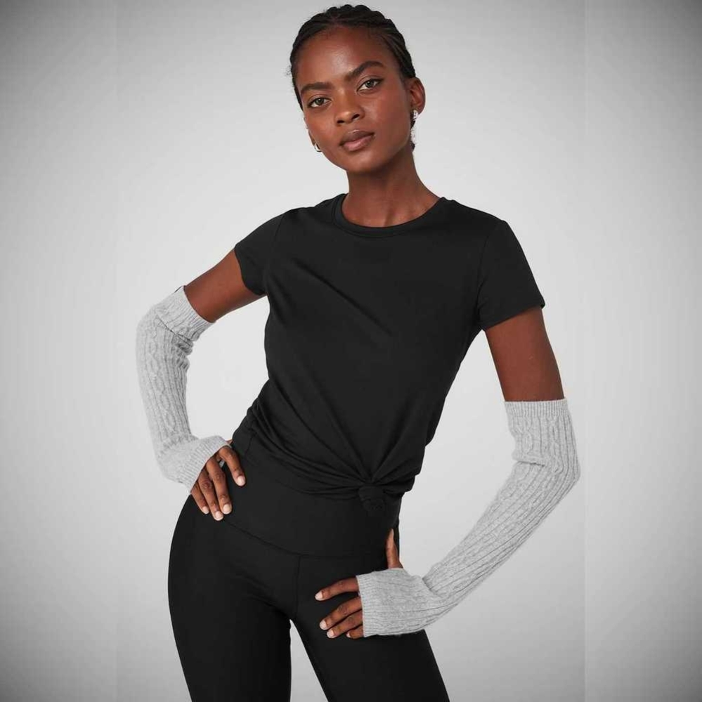 Alo Yoga Cable Knit Arm Warmers Handschuhe Damen Grau | JMFPYT741