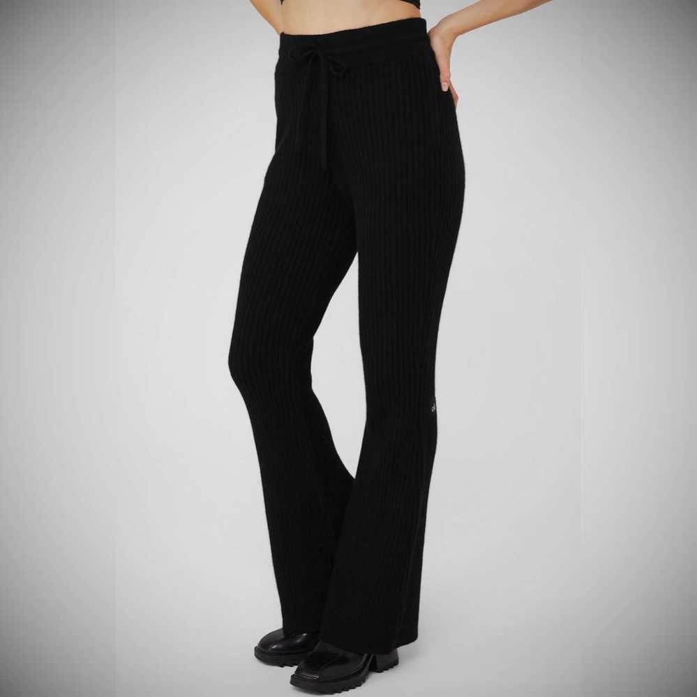 Alo Yoga Cashmere Gerippt High-Taille Winter Dream Flare Hose Damen Schwarz | MJHTUS605