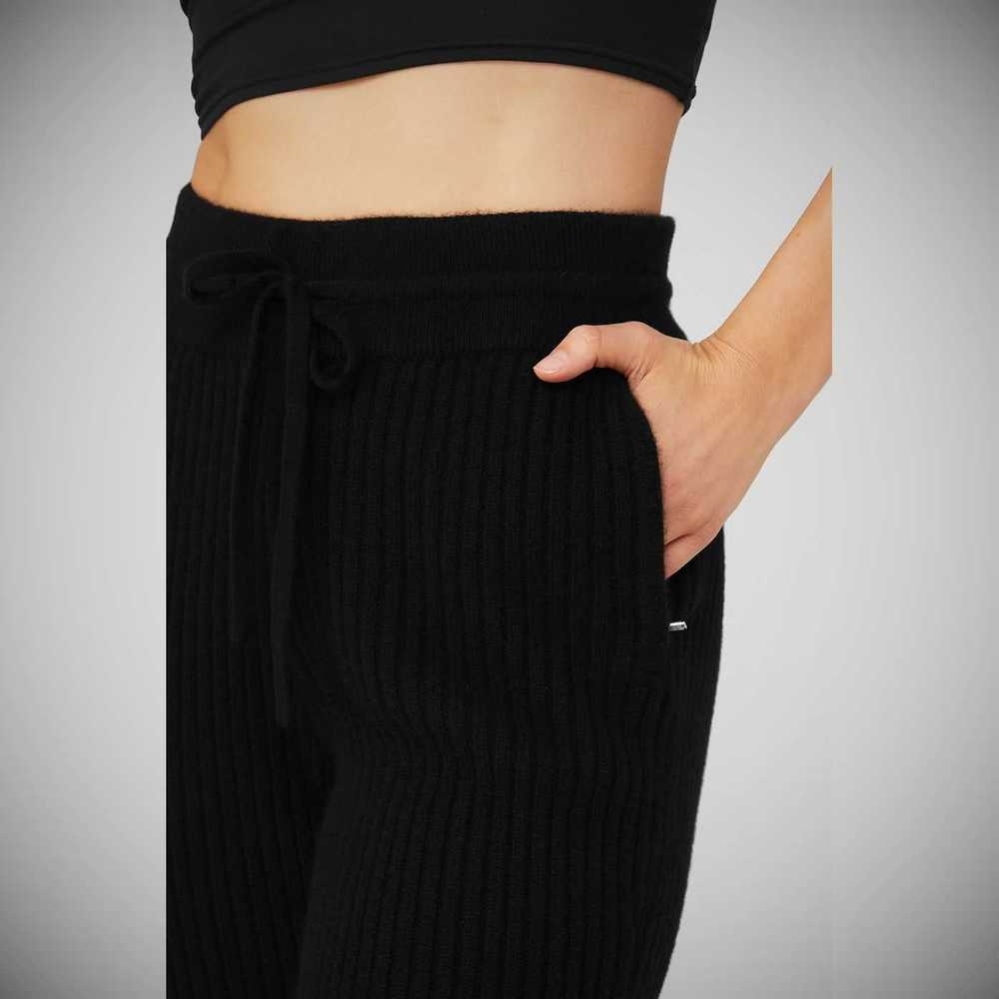 Alo Yoga Cashmere Gerippt High-Taille Winter Dream Flare Hose Damen Schwarz | MJHTUS605