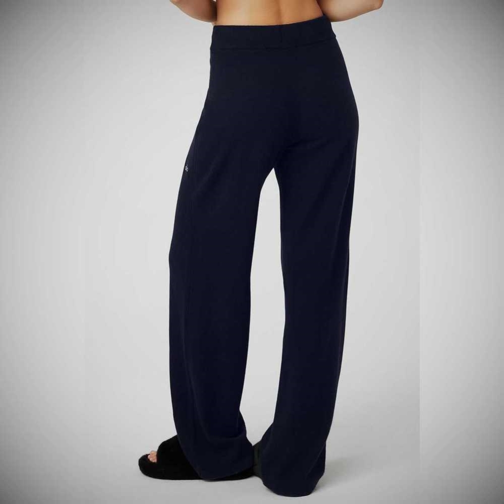 Alo Yoga Cashmere High-Taille Jet Set Weite Leg Hose Damen Navy | LMSURA953