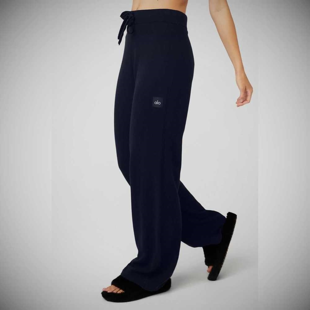 Alo Yoga Cashmere High-Taille Jet Set Weite Leg Hose Damen Navy | LMSURA953