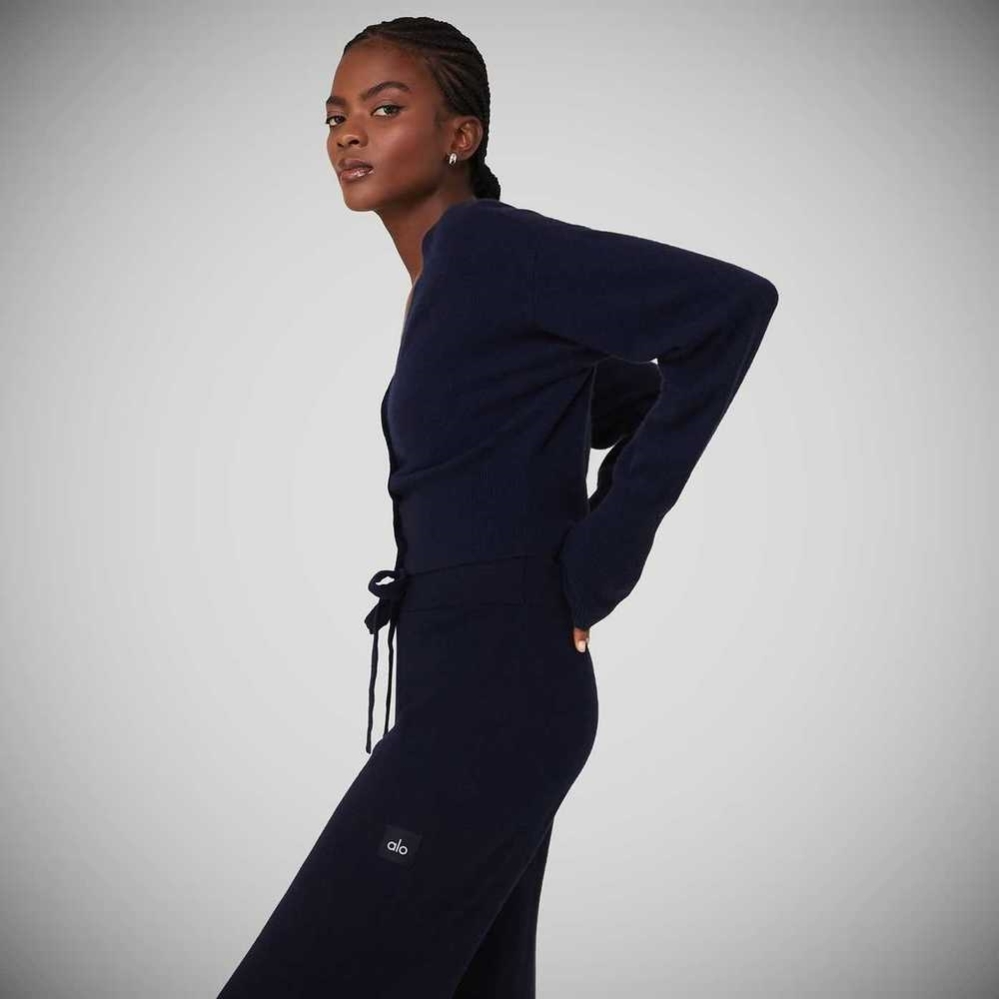 Alo Yoga Cashmere Jet Set Cardigan Pullover Damen Navy | LBRAVS785