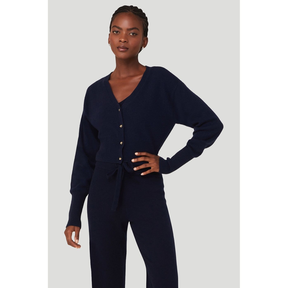 Alo Yoga Cashmere Jet Set Cardigan Pullover Damen Navy | LBRAVS785