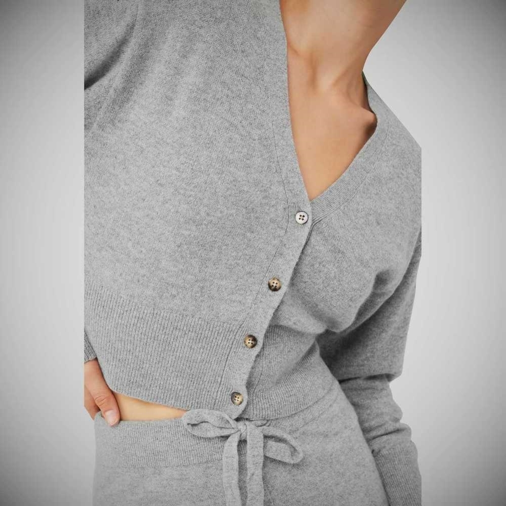 Alo Yoga Cashmere Jet Set Cardigan Pullover Damen Grau | ODHUMI689