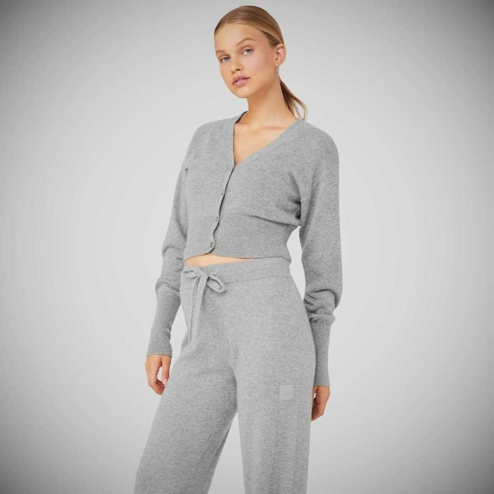 Alo Yoga Cashmere Jet Set Cardigan Pullover Damen Grau | THZRFG120