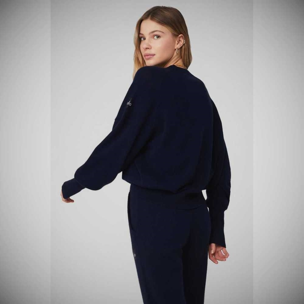 Alo Yoga Cashmere Jet Set Crew Pullover Damen Navy | AVRBUO328