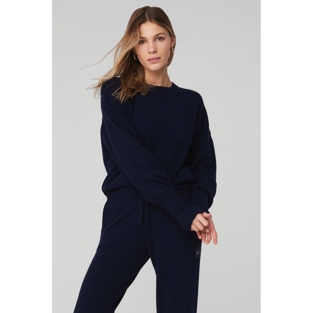 Alo Yoga Cashmere Jet Set Crew Pullover Damen Navy | AVRBUO328