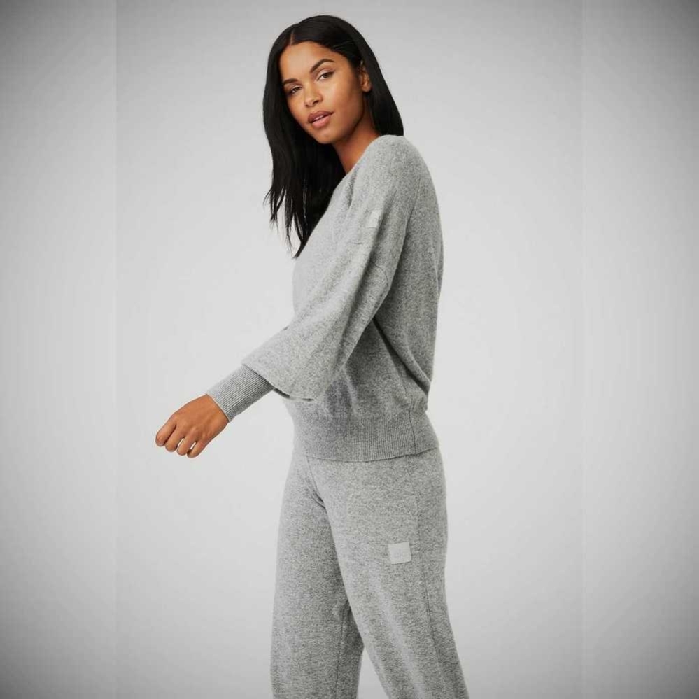 Alo Yoga Cashmere Jet Set Crew Pullover Damen Grau | QAKUZN835