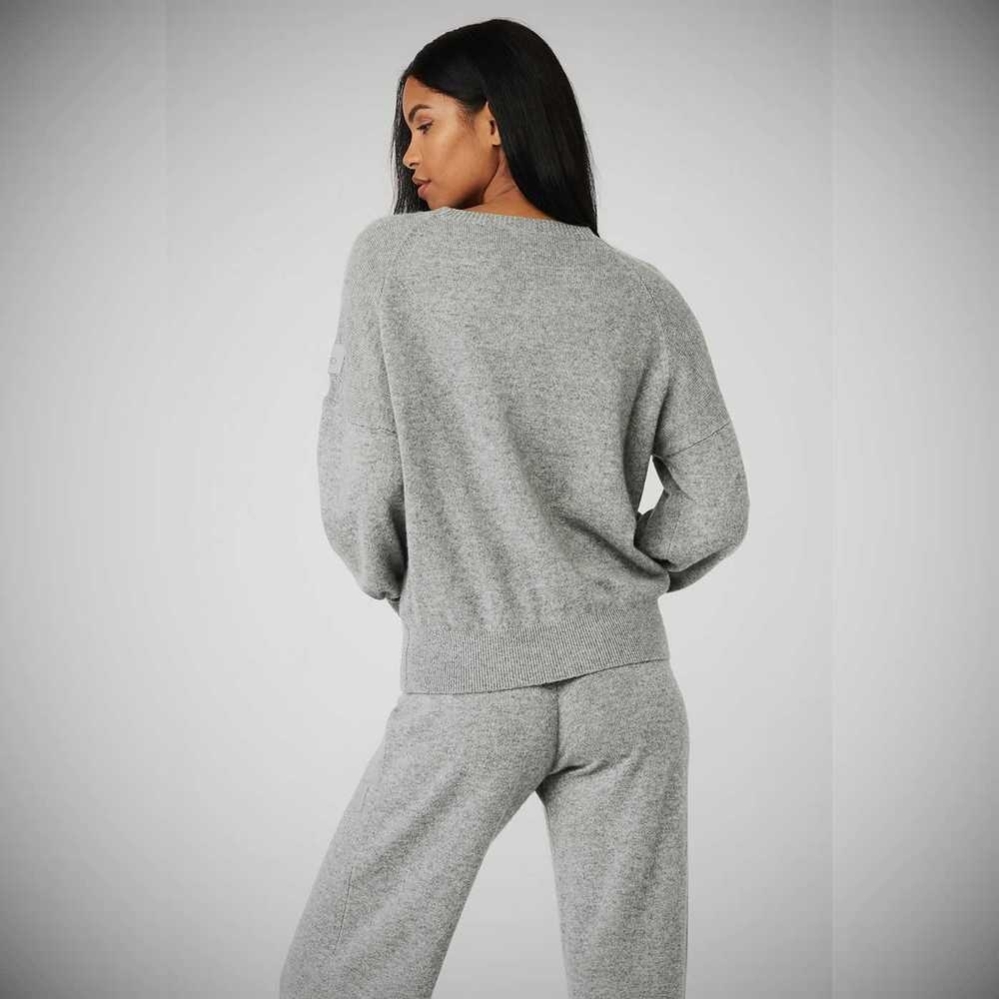 Alo Yoga Cashmere Jet Set Crew Pullover Damen Grau | QAKUZN835