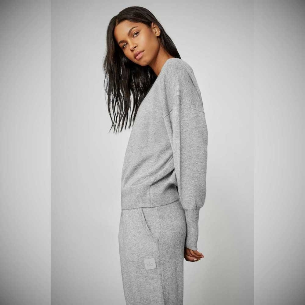 Alo Yoga Cashmere Jet Set Crew Pullover Damen Grau | QAKUZN835